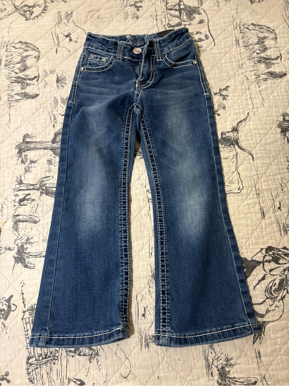 Girls Dark Blue Bootcut Jeans - Classic Stretch Denim